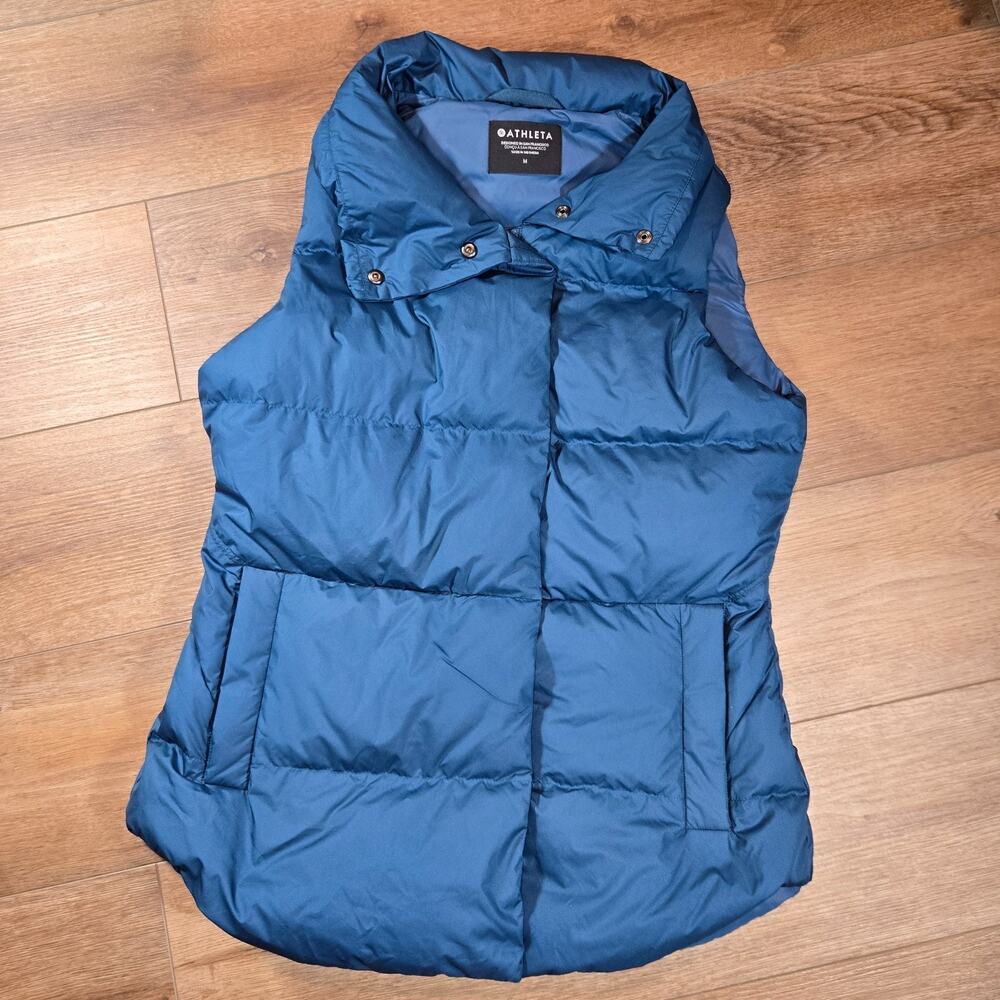 Athleta Downtown Vest Womens M Blue Quilted Goose Down Puffer Winter Lightweight